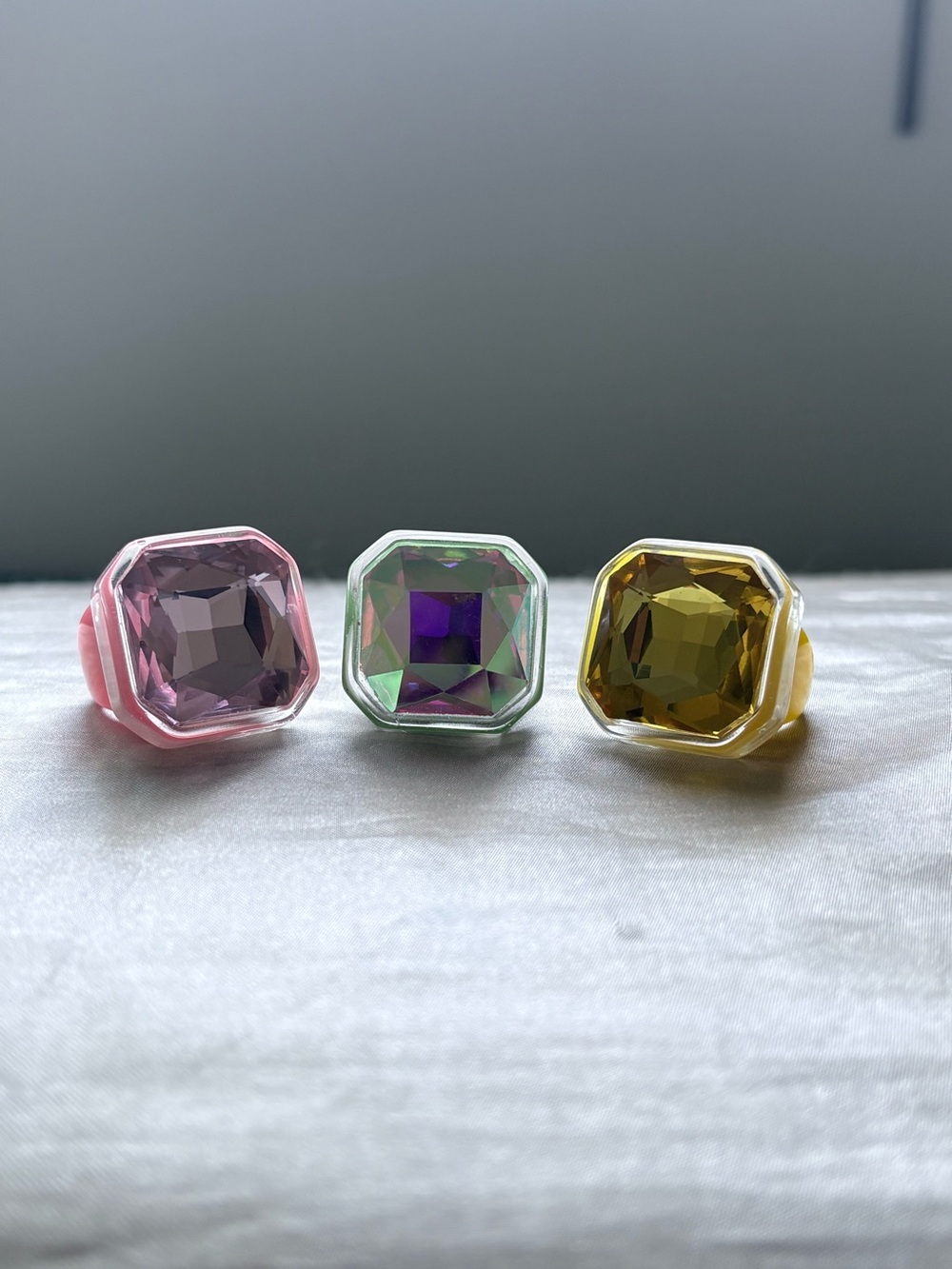 Colorful Square Gemstone Cocktail Ring - Pink, Green, Yellow
